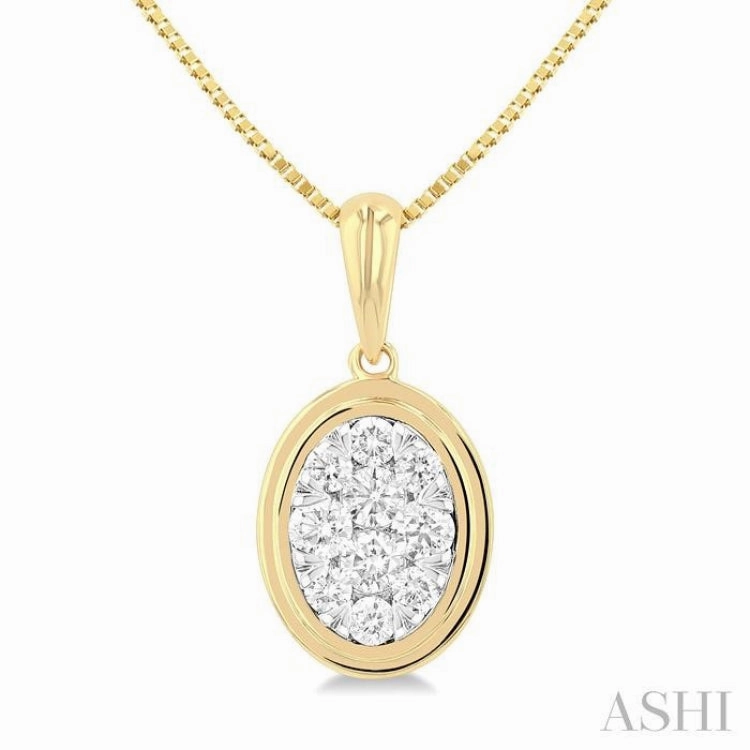 1/3 Ctw Lovebright Oval Shape Round Cut Diamond Fashion Pendant With Chain in 14K Yellow and White Gold