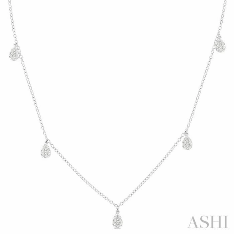 1/3 Ctw Lovebright Pear Motif Round Cut Diamond Station Necklace in 14K White Gold