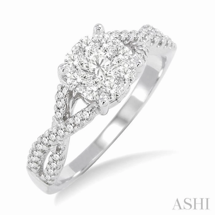 1/3 ctw Lovebright Round Cut Diamond Engagement Ring in 14K White Gold