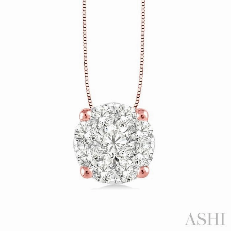 1/3 Ctw Lovebright Round Cut Diamond Pendant in 14K Rose and White Gold with Chain