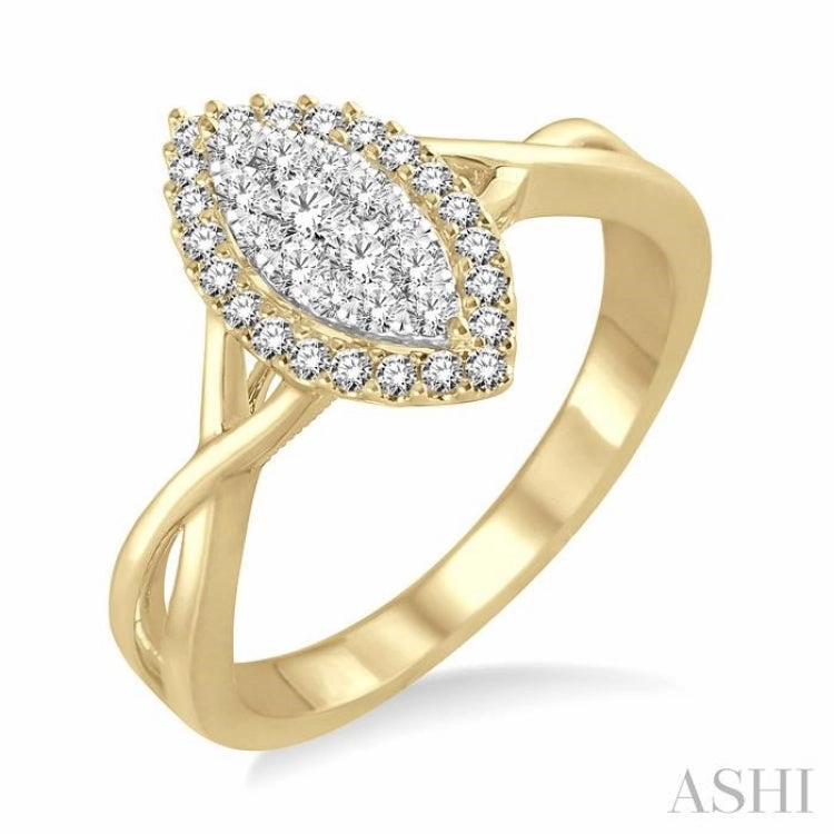 1/3 ctw Marquise Shape Round Cut Diamond Lovebright Ring in 14K Yellow and White Gold