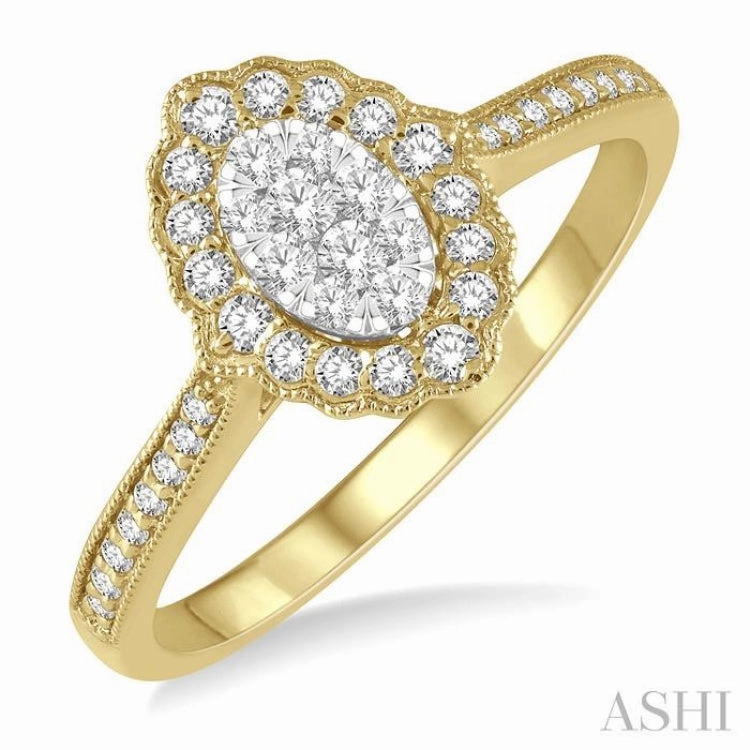 1/3 ctw Oval Lattice Lovebright Round Cut Diamond Ladies Ring in 14K Yellow and White Gold