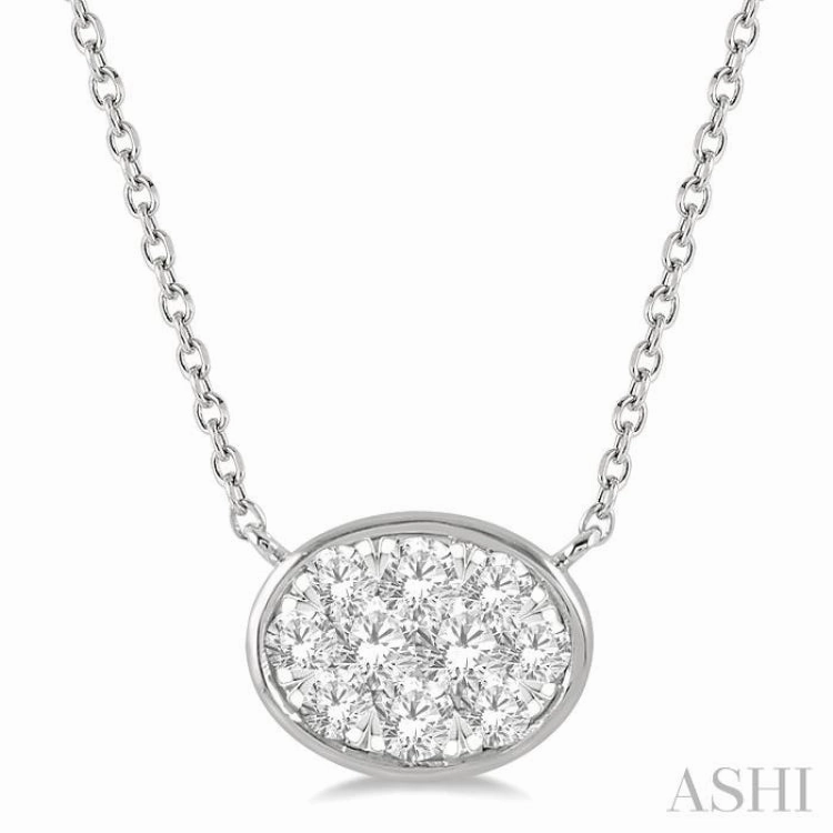 1/3 ctw Oval Shape Lovebright Diamond Pendant With Chain in 14K White Gold
