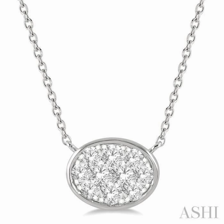 1/3 ctw Oval Shape Lovebright Diamond Pendant With Chain in 14K White Gold