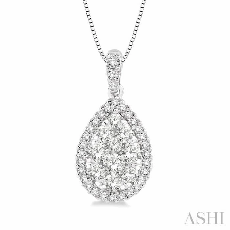 1/3 ctw Pear Shape Diamond Lovebright Pendant in 14K White Gold with Chain