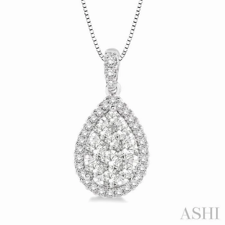 1/3 ctw Pear Shape Diamond Lovebright Pendant in 14K White Gold with Chain