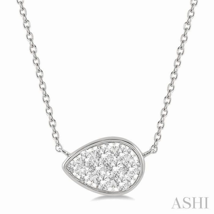 1/3 ctw Pear Shape Lovebright Diamond Pendant With Chain in 14K White Gold