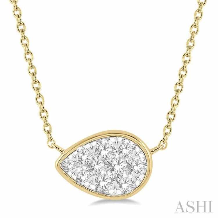 1/3 ctw Pear Shape Lovebright Diamond Pendant With Chain in 14K Yellow and White Gold