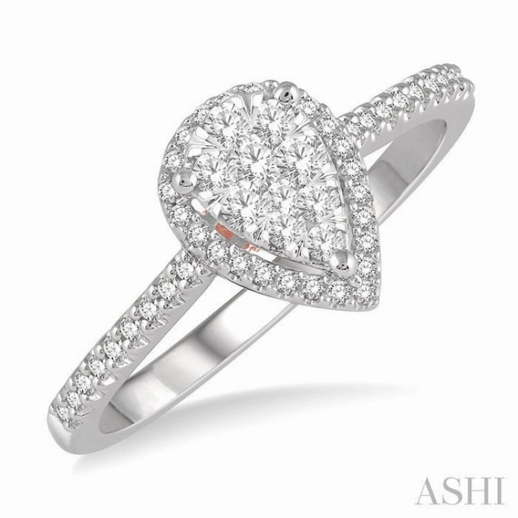 1/3 ctw Pear Shape Round Cut Diamond Lovebright Ring in 14K White and Rose Gold