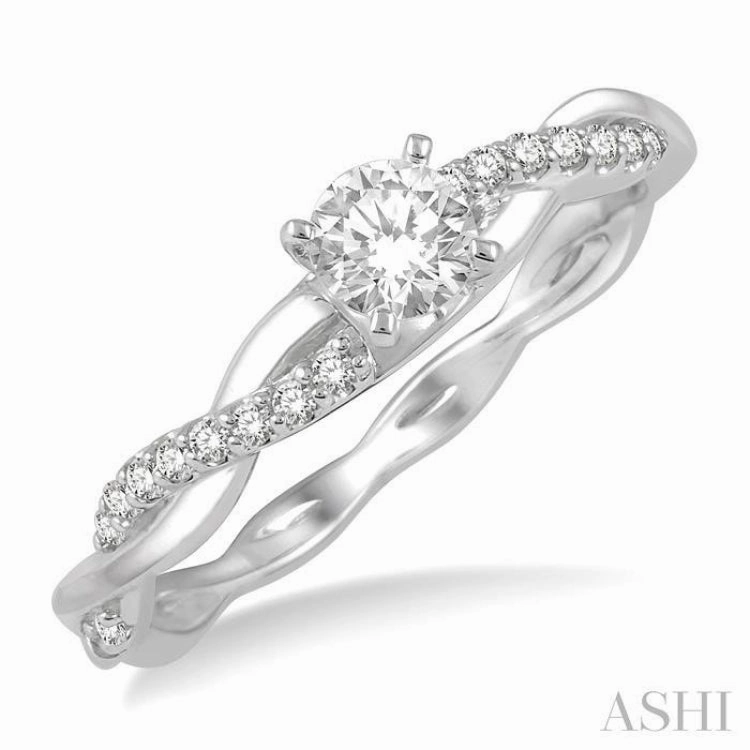 1/3 Ctw Round Center Diamond Twisted Ladies Engagement Ring with 1/4 Ct Round Cut Center Stone in 14K White Gold