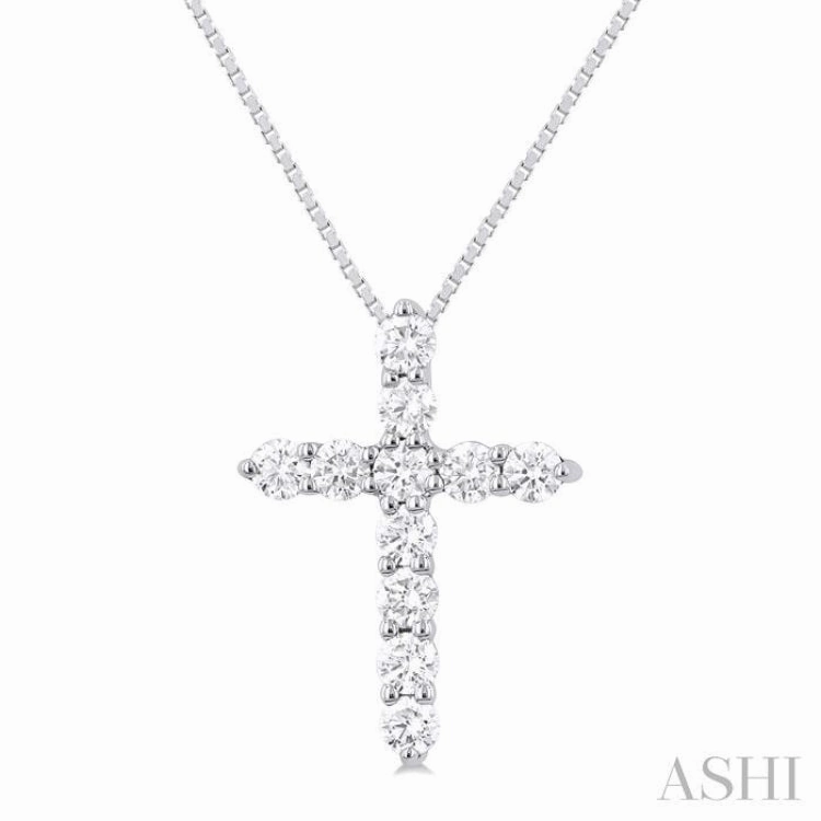 1/3 ctw Round Cut Diamond Cross Pendant in 14K White Gold with Chain
