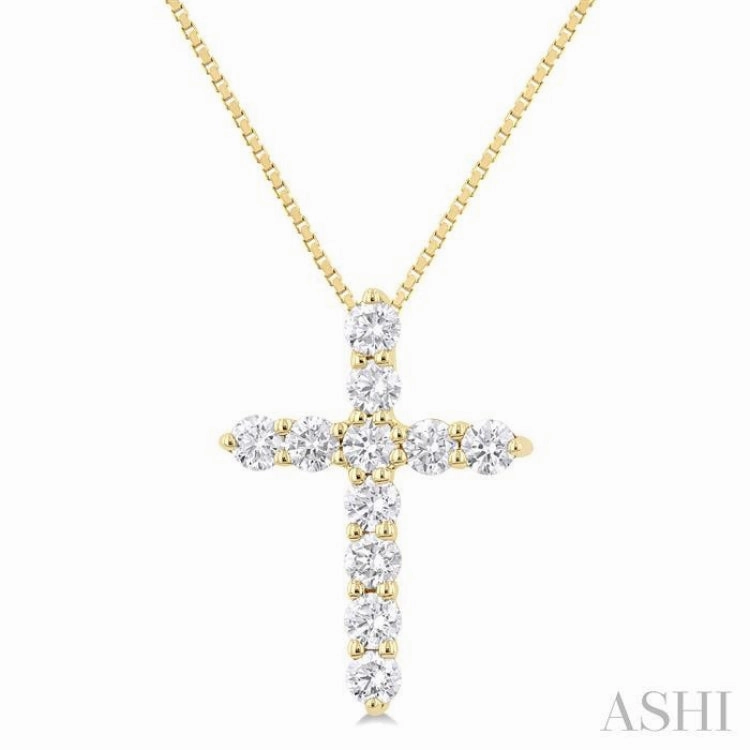 1/3 ctw Round Cut Diamond Cross Pendant in 14K Yellow Gold with Chain