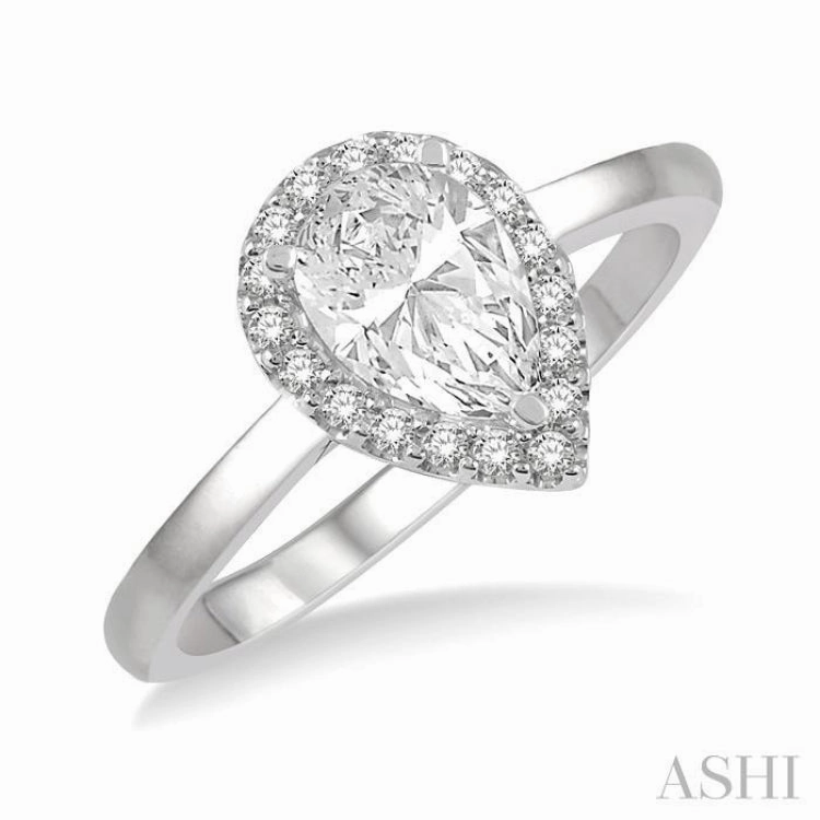 1/3 ctw Round Cut Diamond Halo Engagement Ring With 1/4 ct Pear Cut Center Stone in 14K White Gold