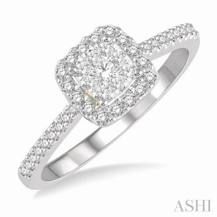 1/3 ctw Round Diamond Lovebright Halo Engagement Ring in 14K White and Yellow Gold