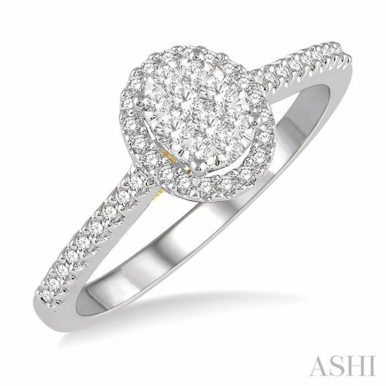 1/3 ctw Round Diamond Lovebright Oval Shape Halo Engagement Ring in 14K White and Yellow Gold