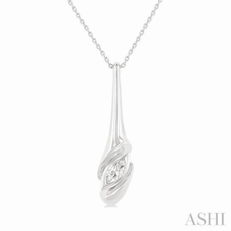 1/3 Ctw Swirl Accent Elongated Teardrop Marquise Cut Diamond Fashion Pendant With Chain in 14K White Gold