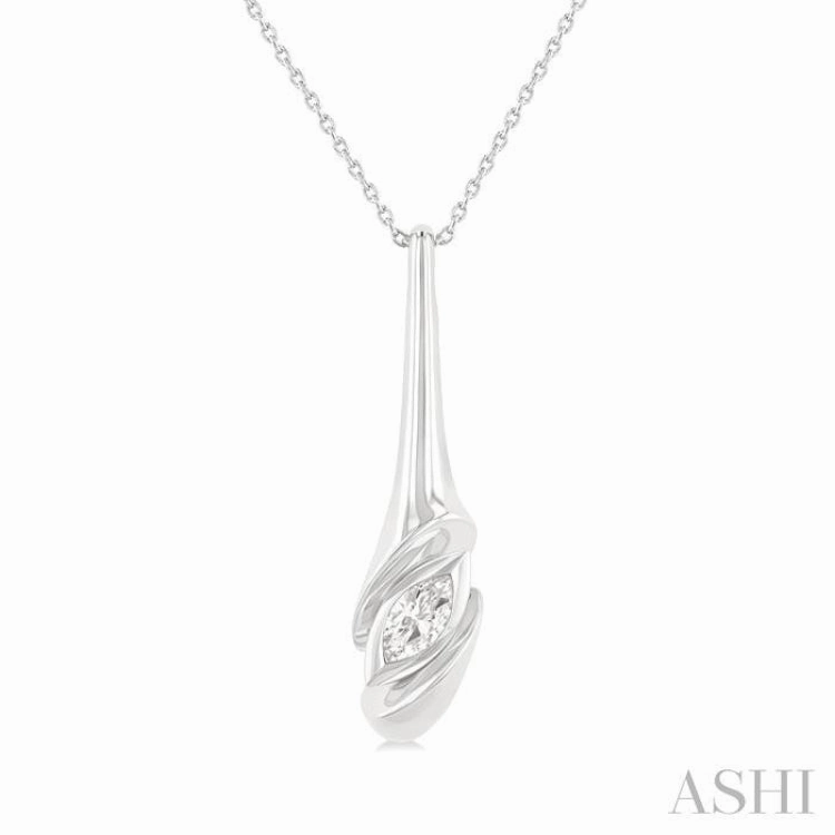 1/3 Ctw Swirl Accent Elongated Teardrop Marquise Cut Diamond Fashion Pendant With Chain in 14K White Gold