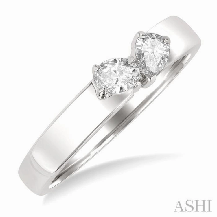 1/3 Ctw Toi Et Moi 2-Stone Pear and Oval Cut Diamond Fashion Ring in 14K White Gold