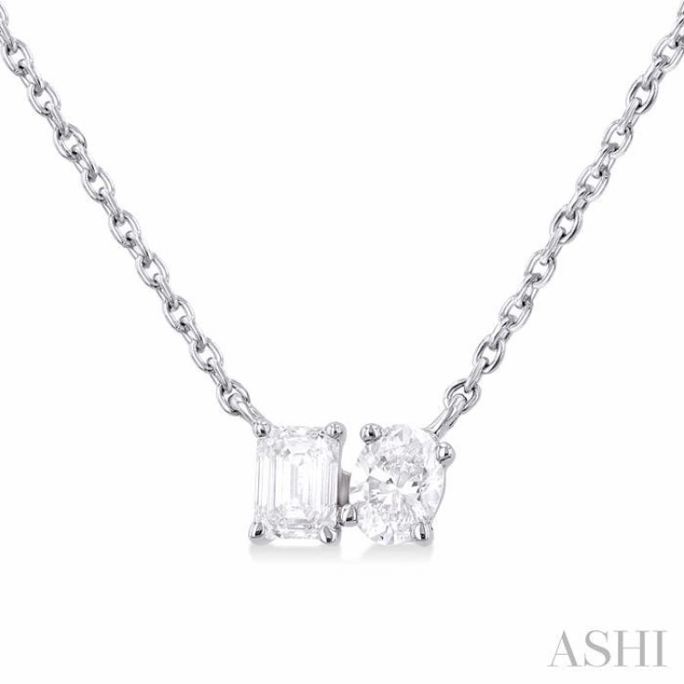 1/3 Ctw Toi Et Moi Octagon and Oval Cut Diamond Necklace in 14K White Gold