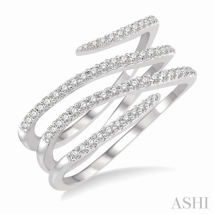 1/3 ctw Triple Spiral Open End Round Cut Diamond Fashion Ring in 14K White Gold