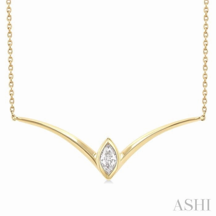 1/4 Ctw Chevron Bezel Marquise Cut Diamond Necklace in 14K Yellow Gold