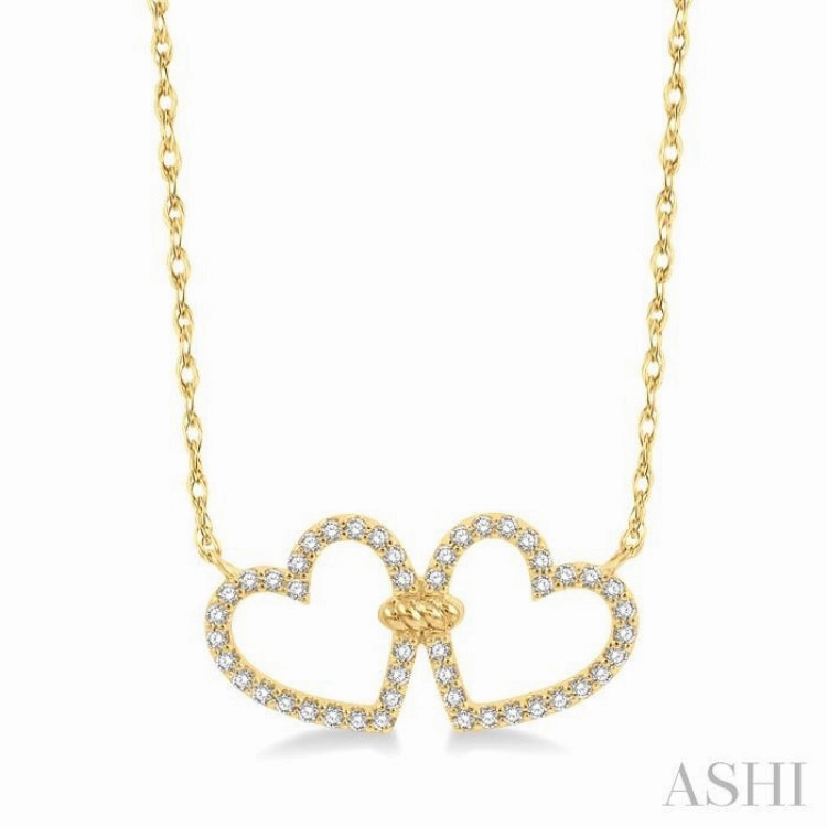 1/4 Ctw Coupled Twin Heart Round Cut Diamond Necklace in 10K Yellow Gold