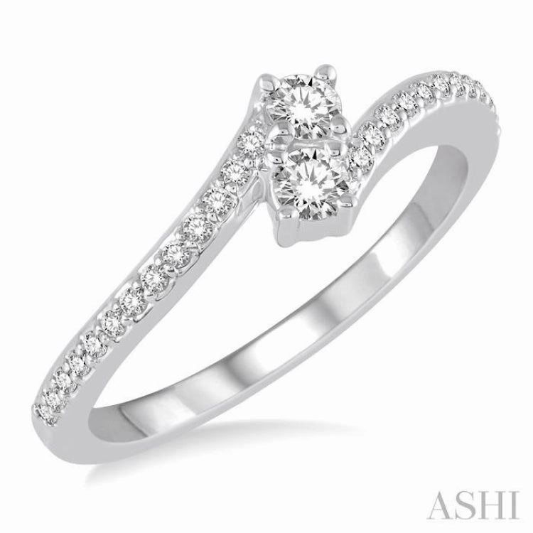 1/4 ctw Cross Over Shank Round Cut Diamond 2Stone Ring in 14K White Gold