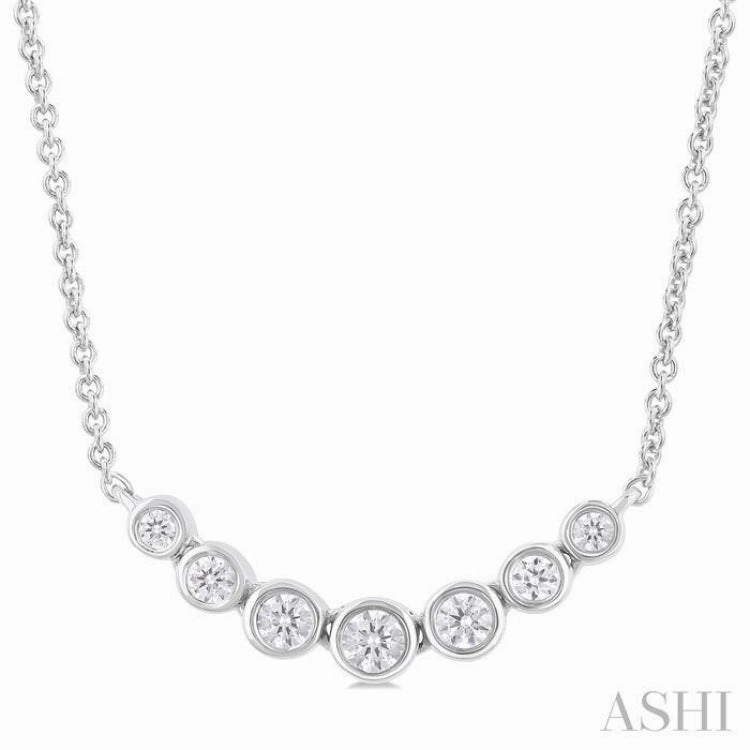 1/4 ctw Graduated Bezel Set Round Cut Diamond Smile Necklace in 14K White Gold
