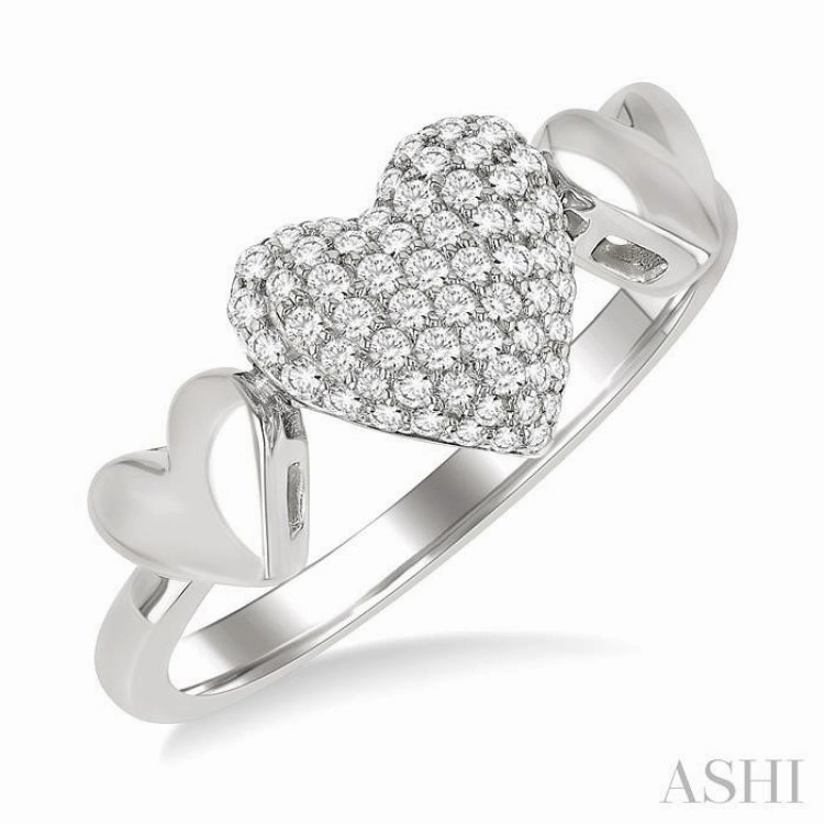 1/4 Ctw Heart Shape Pave Set Round Cut Diamond Ring in 10K White Gold