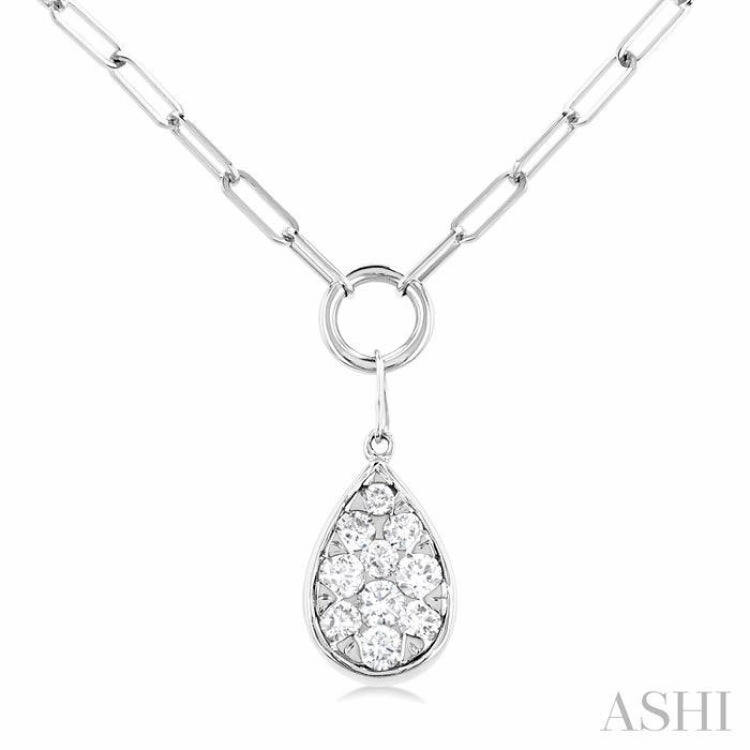 1/4 Ctw Lovebright Pear Shape Round Cut Diamond Paperclip Necklace in 14K White Gold