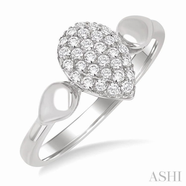 1/4 Ctw Pear Shape Pave Set Round Cut Diamond Ring in 10K White Gold