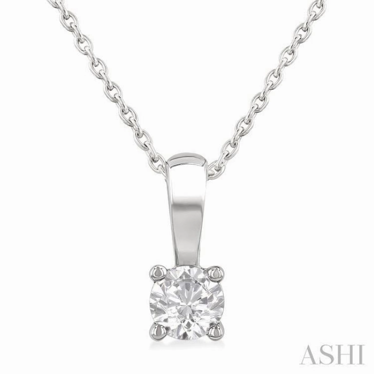 1/4 Ctw Prong Set Round Cut Diamond Solitaire Pendant With Chain in 14K White Gold