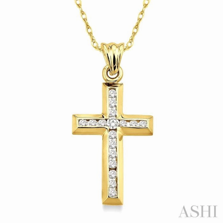 1/4 ctw Round Cut Diamond Cross Pendant in 14K Yellow Gold with Chain