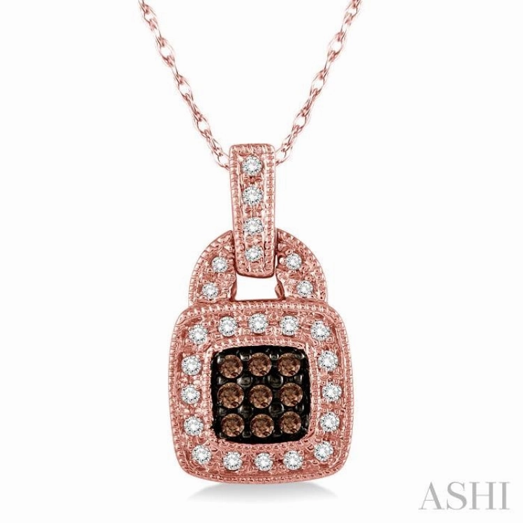 1/4 Ctw Round Cut White and Champagne Brown Diamond Pendant in 10K Rose Gold with Chain