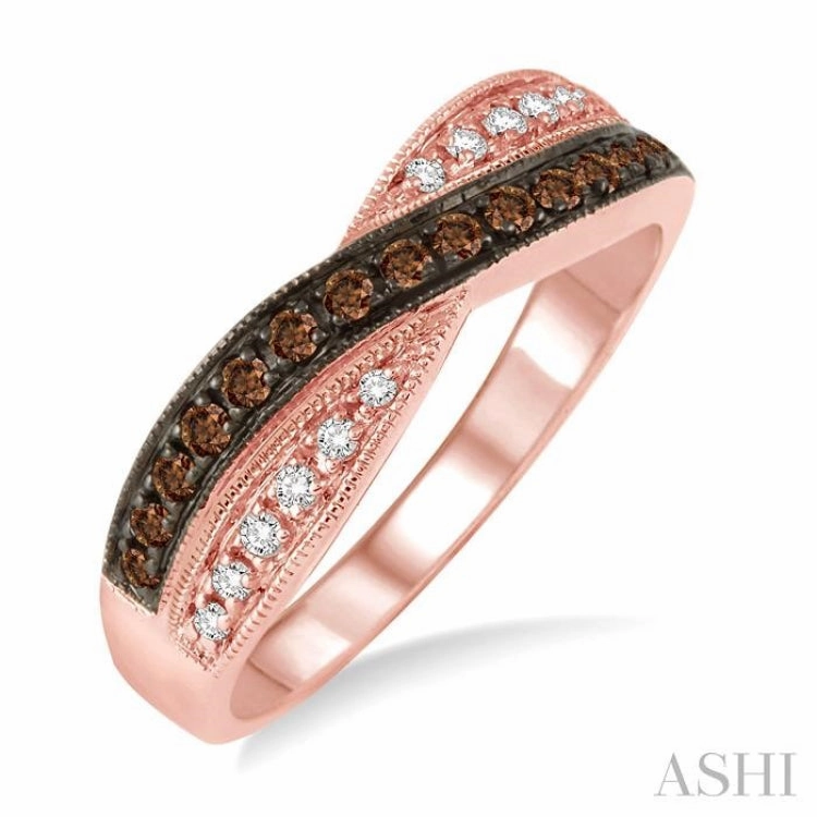 1/4 ctw Single Cut White and Champagne Brown Diamond Ring in 10K Rose Gold