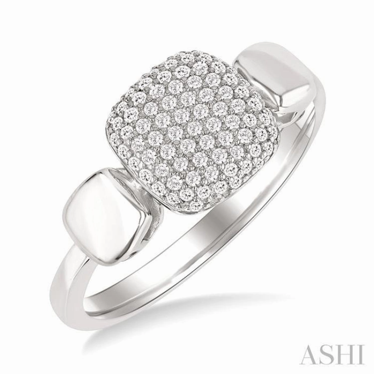 1/4 Ctw Square Shape Pave Set Round Cut Diamond Ring in 10K White Gold
