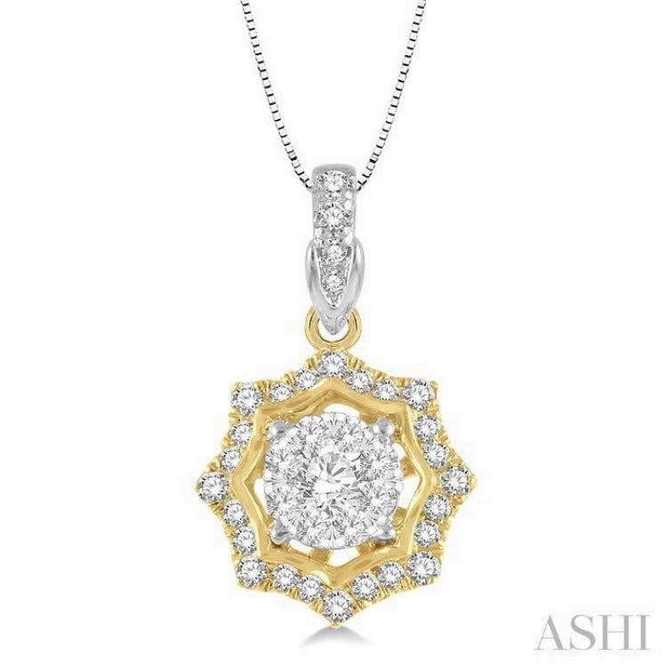 1/4 Ctw Star Lattice Lovebright Round Cut Diamond Pendant With Chain in 14K White and Yellow Gold