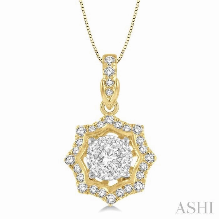 1/4 Ctw Star Lattice Lovebright Round Cut Diamond Pendant With Chain in 14K Yellow and White Gold