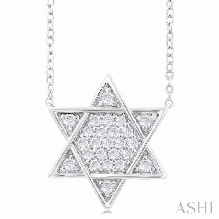 1/4 Ctw Star of David Round Cut Diamond Fashion Pendant With Chain in 14K White Gold