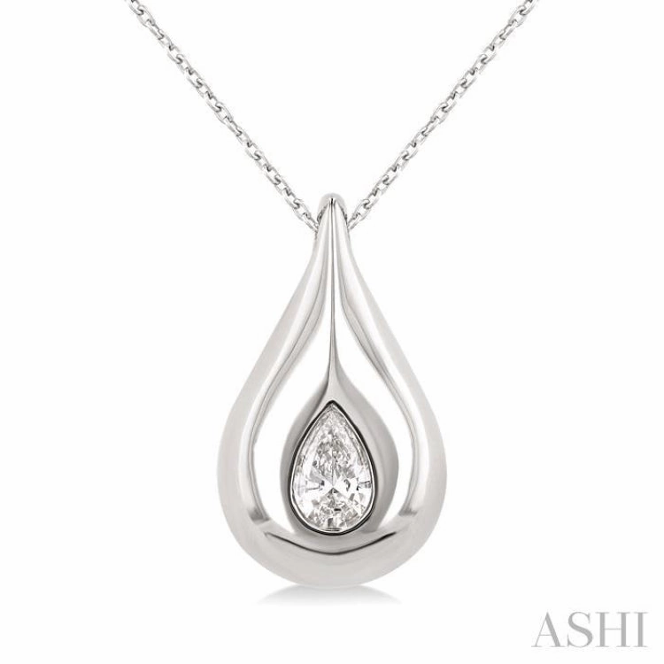1/4 ctw Teardrop Pear Cut Diamond Fashion Pendant With Chain in 14K White Gold
