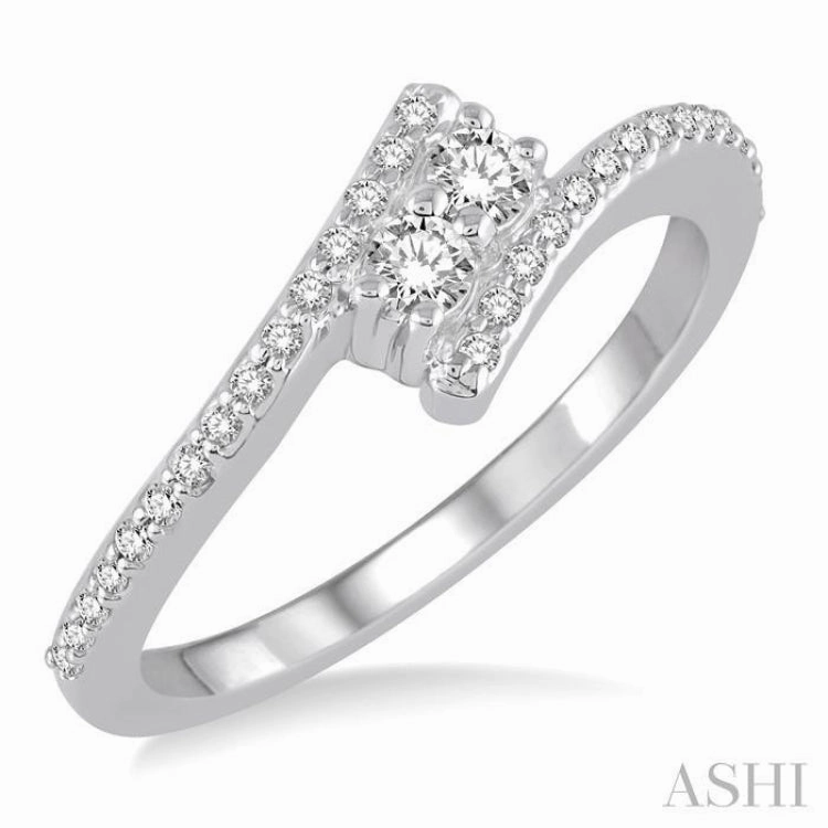 1/4 ctw Twin Center Stone Parallel Split Shank Round Cut Diamond 2Stone Ring in 14K White Gold