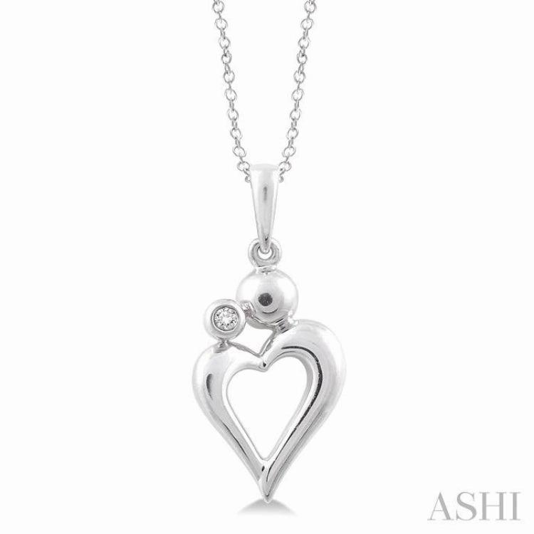 1/50 ctw Round Cut Diamond Heart Pendant in Sterling Silver with Chain