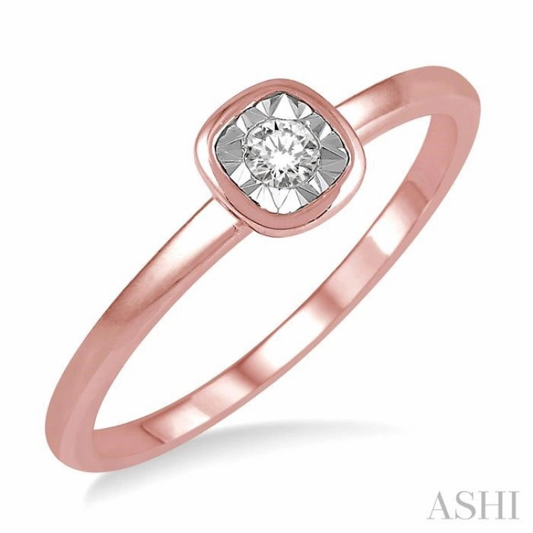 1/50 ctw Square Curve Edge Round Cut Diamond Promise Ring in 10K Rose Gold