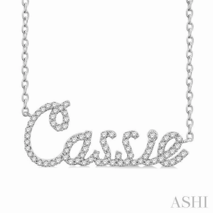 1/5 Ctw 'Cassie' Script Name Round Cut Diamond Necklace in 10K White Gold