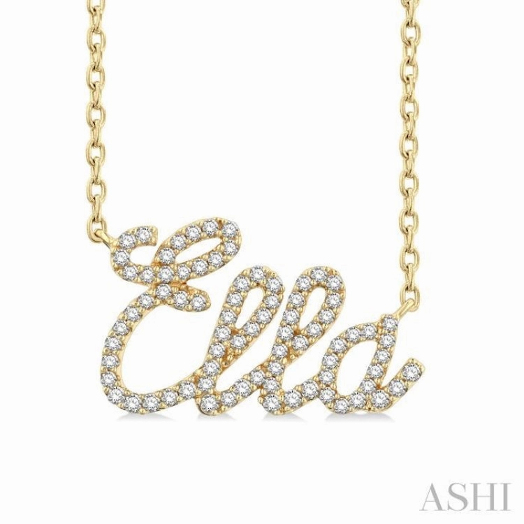1/5 Ctw 'Ella' Script Name Round Cut Diamond Necklace in 10K Yellow Gold