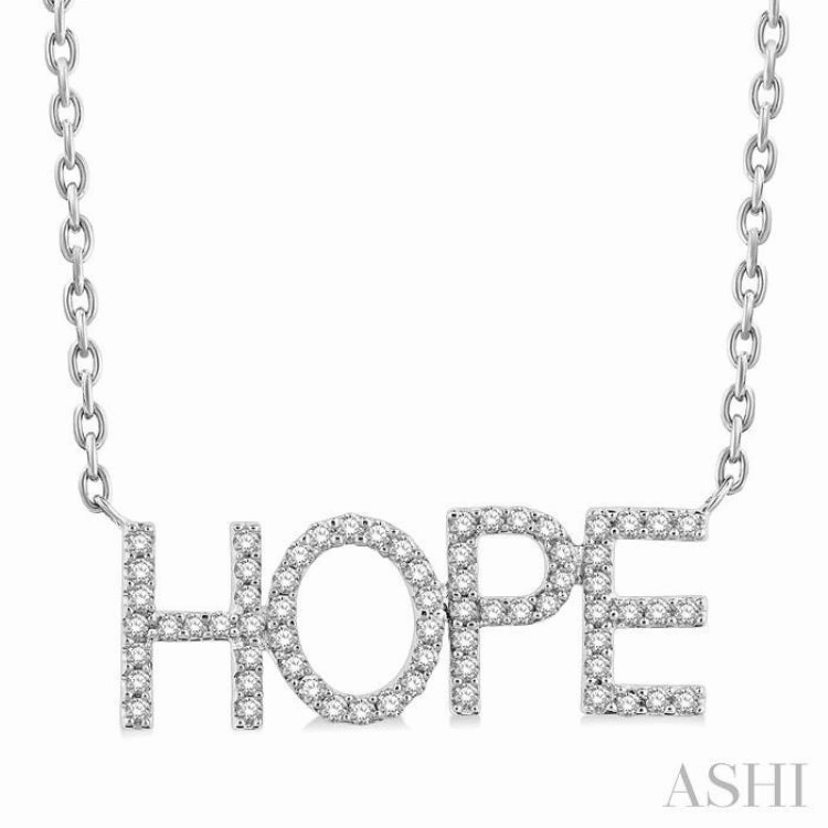 1/5 ctw 'HOPE' Block Round Cut Diamond Necklace in 10K White Gold
