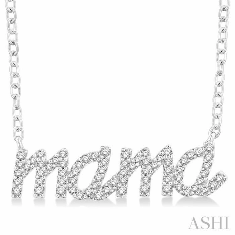 1/5 Ctw 'mama' Script Round Cut Diamond Necklace in 10K White Gold
