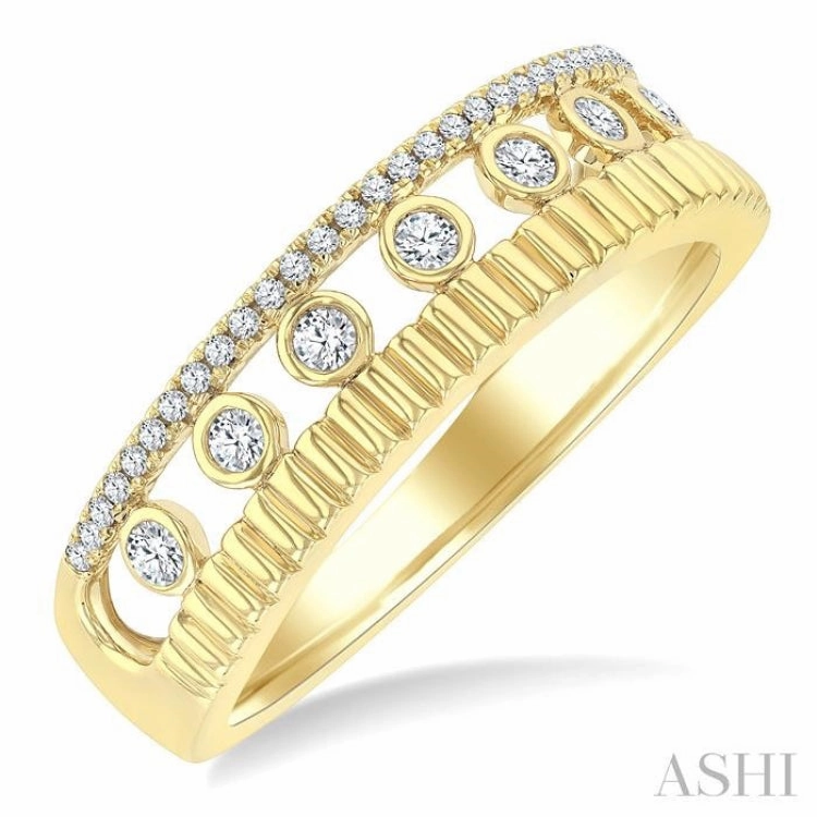 1/5 Ctw Bold Fluted Open Window Round Cut Diamond Fashion Ring in 10K Yellow Gold