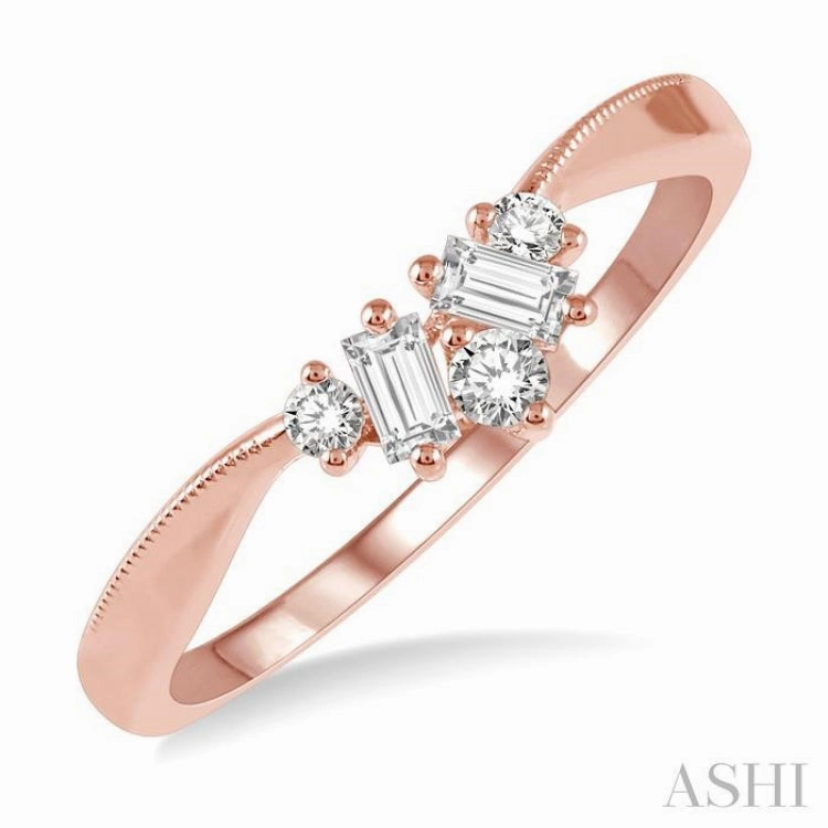 1/5 ctw Chevron Baguette and Round Cut Diamond Band in 14K Rose Gold