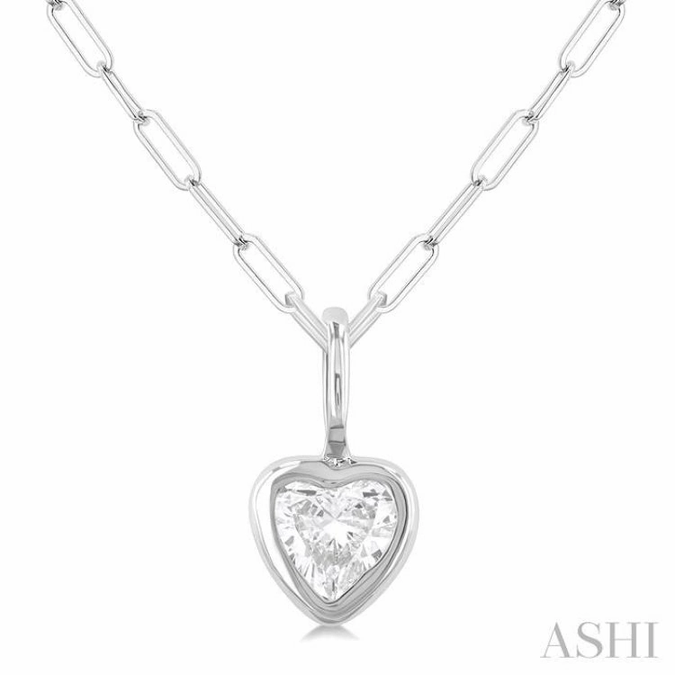 1/5 Ctw Heart Shape Bezel Set Diamond Fashion Pendant With Paperclip Chain in 10K White Gold